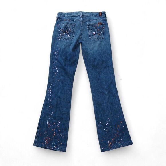 7 For All Mankind Paint Splatter Medium Wash Bootcut Jeans Women's 26 - Picture 2 of 13
